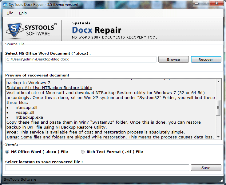 Recover Docx File 3.6.1