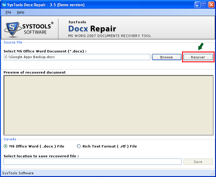 Docx Repair is a Word Recovery Program to recover Word Docx File